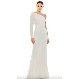 MAC DUGGAL Dress Size 8 Evening Gown Sequin White NEW One Shoulder